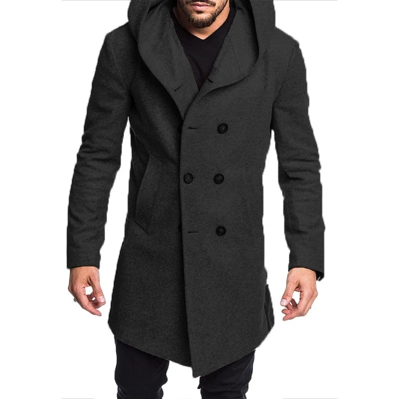 

ZOGAA Spring Autumn Men's Woolen Blends Warm Casual Hooded Coat Men's Asymmetrical Hem Trench British Style Slim Solid Overcoats