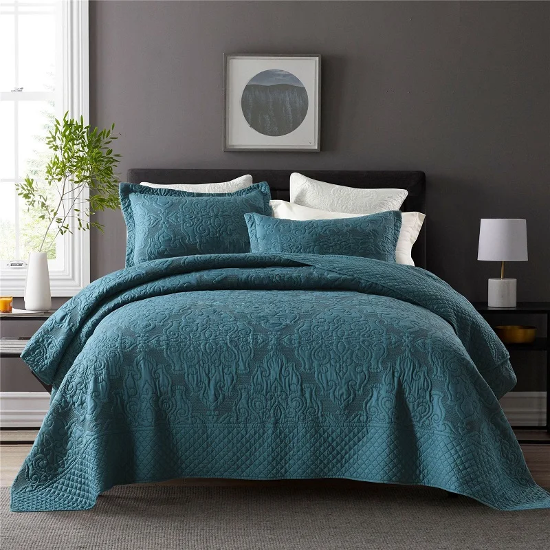 

CHAUSUB Bedspreads For Double Bed Quilt Set 3 Piece Quilts Embossed Coverlet Quilted Bed Cover King Queen Size Green Blanket