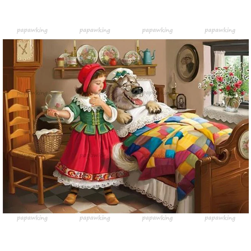 Мультяшная алмазная живопись с волком и маленьким красным капотом для езды