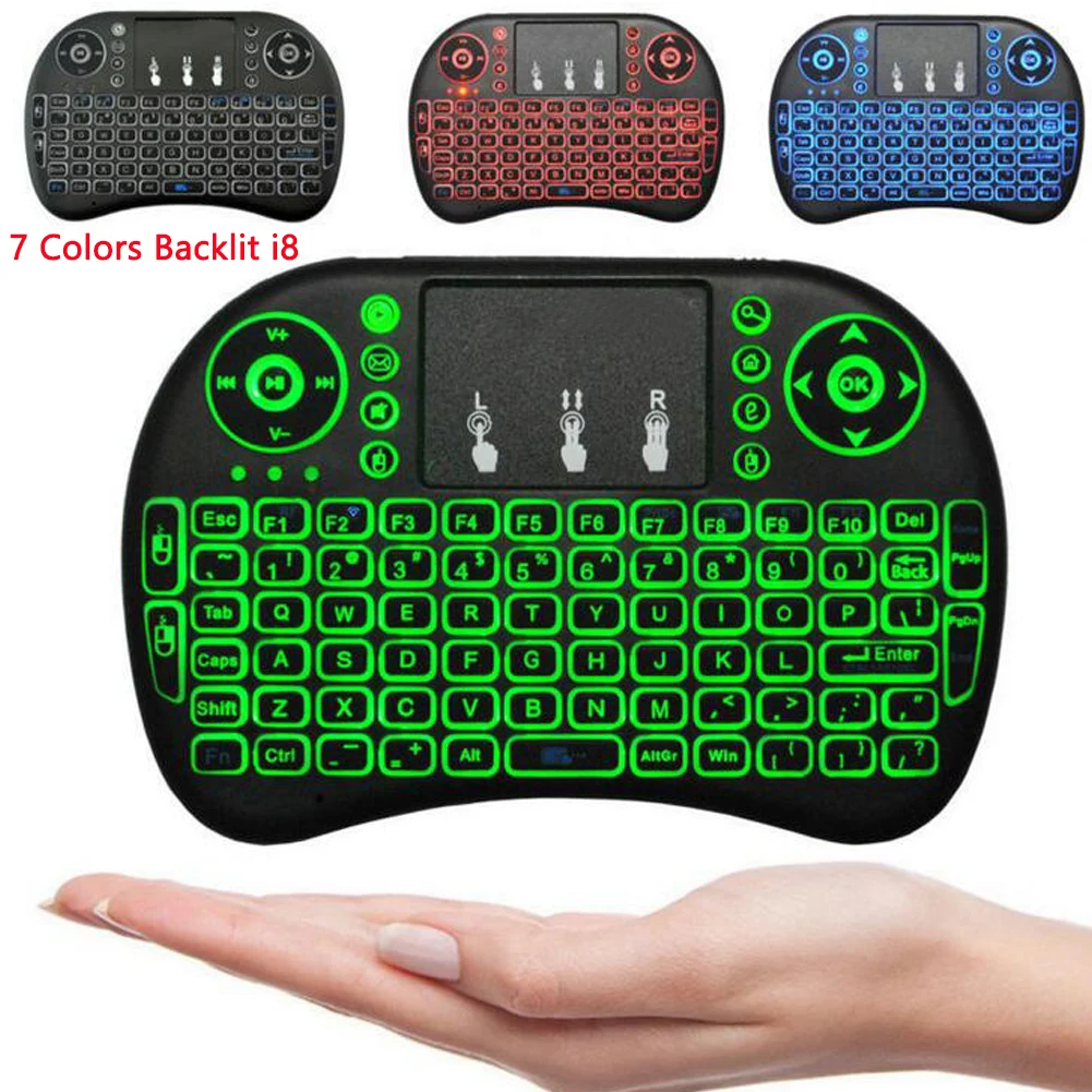 

Wiisdatek i8 Mini Keyboard 2.4GHz Wireless Keyboard 7 Color Backlit Air Mouse Russian English Spanish For Android TV Box Mini PC