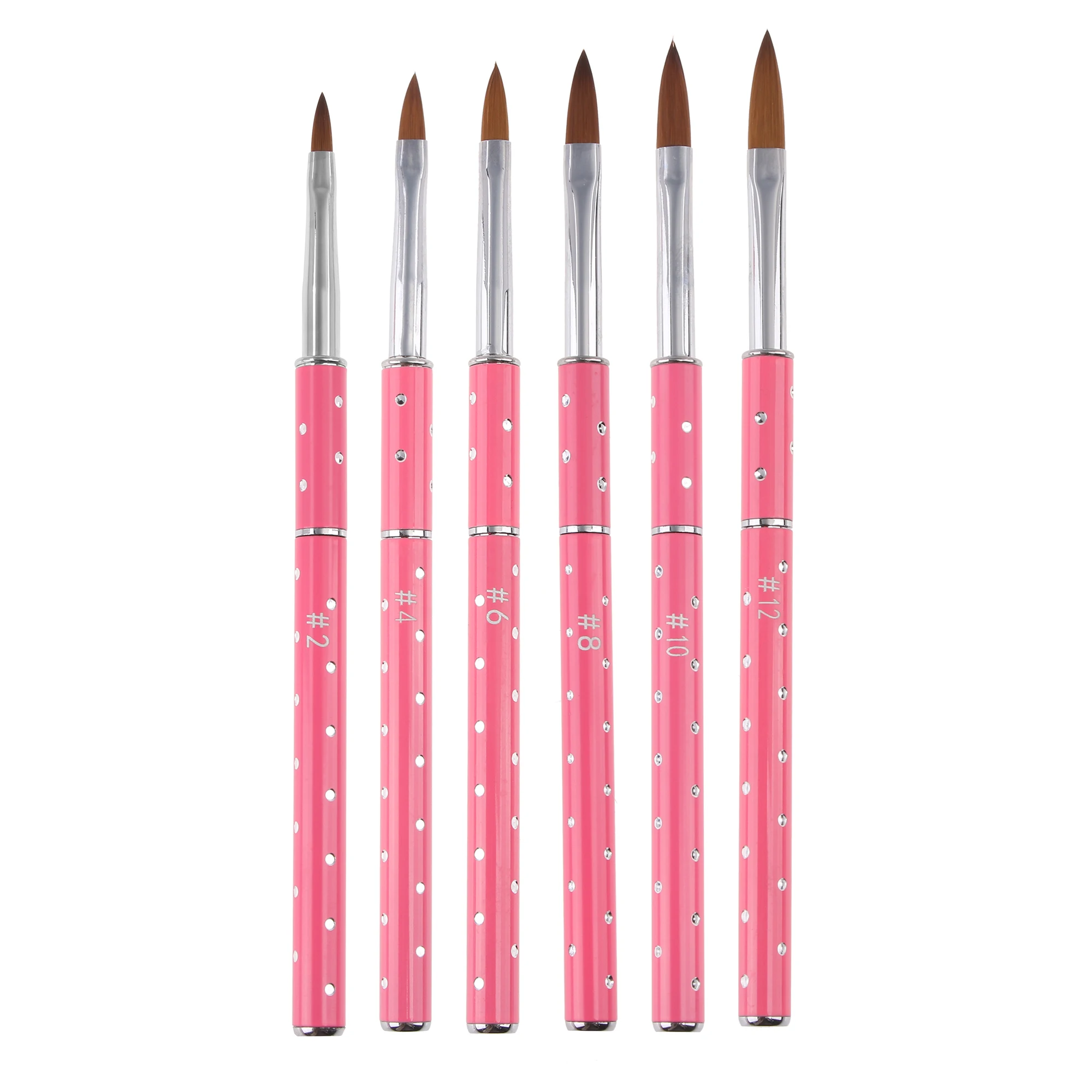 

1Pc Nail Art Brush Acrylic Metal Pink Handle Hair Pencil With Diamond Liquid Powder Diy Manicure Tool Row Dotting Dot Builder