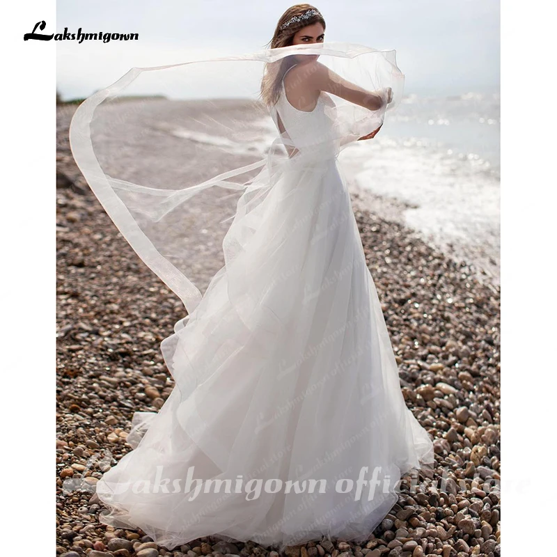 

White A Line Boho Wedding Dress 2021 Bridal Gown V Neck Spaghetti Strap Long Bride Dress Vestidos Novia Lakshmigown