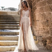verngo beach wedding dress boho flowers wedding gowns 2022 elegant lace appliques bride dress luxury sexy side slit dress