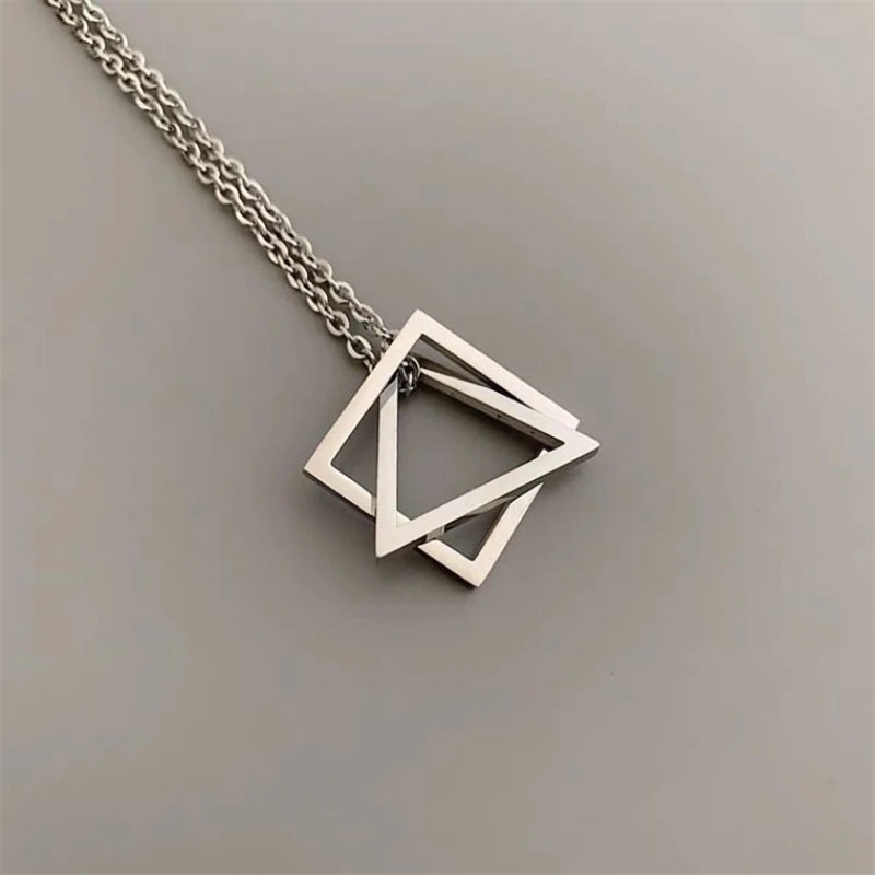

Space Sense Simple Titanium Steel Necklace Creative Triangle Square Geometric Symbol Combination Pendant Personalized Hip Hop