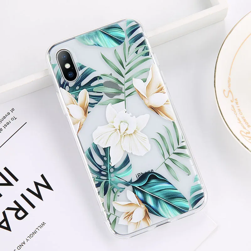 AC4695 Чехол USLION с зелеными листьями для iPhone 11 Pro XR XS Max X, 3D Рельефный цветочный чехол для телефона iPhone 6, 6 s, 7, 8 Plus, мягкие силиконовые чехлы - Цвет: AC4695