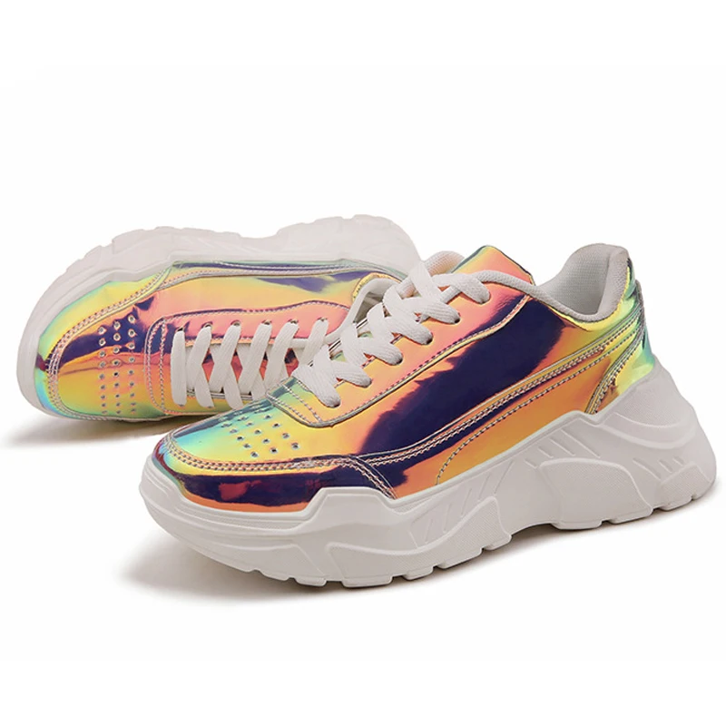 Женские кроссовки на платформе с толстым каблуком 6 см Блестящие Кроссовки для