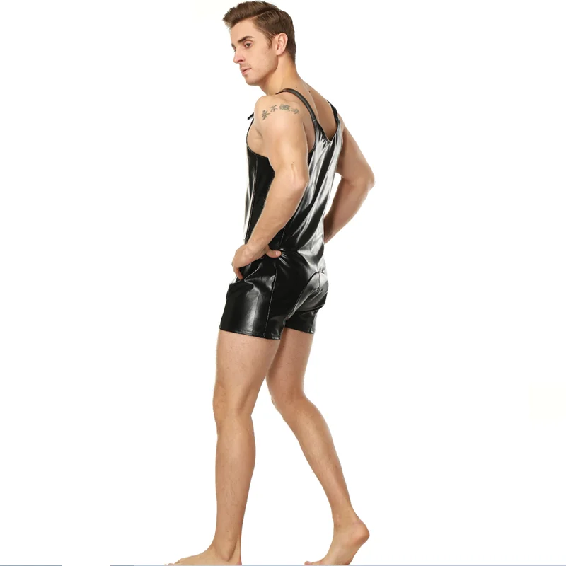 Эротическое нижнее белье мужской комбинезон из искусственной кожи шорты жилет