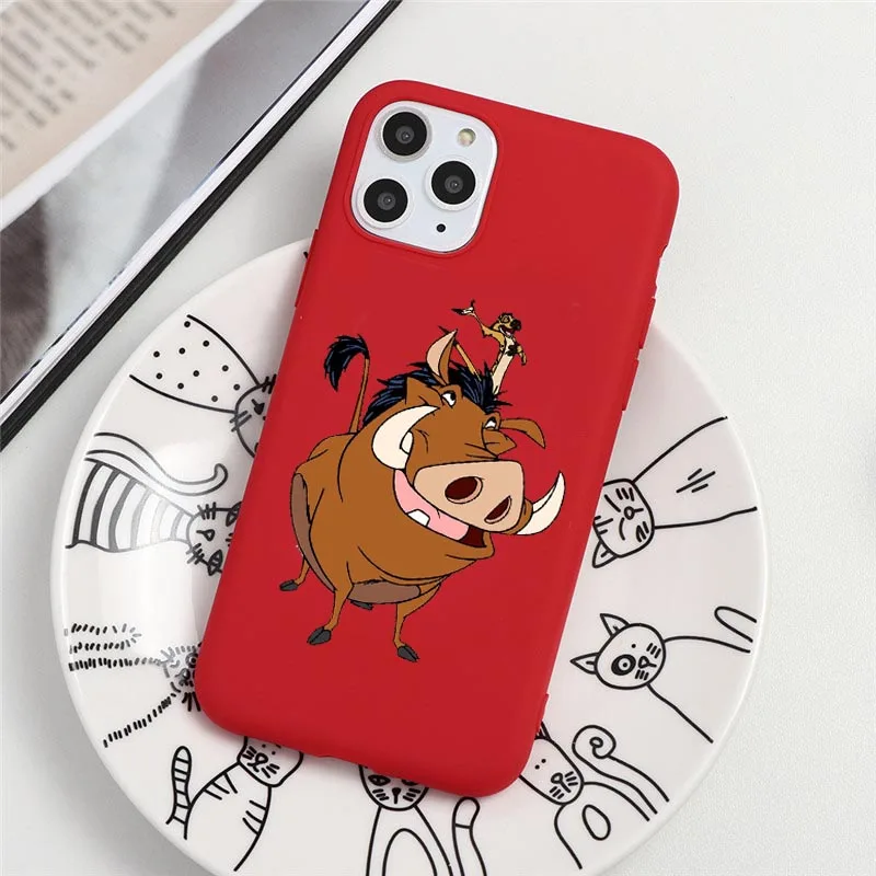 

Lion King Pumba Hakuna Matata Phone Case For iphone 12 11 Pro Max 12 Mini XS 8 7 6 6S Plus X SE 2020 XR red soft Silicone cover