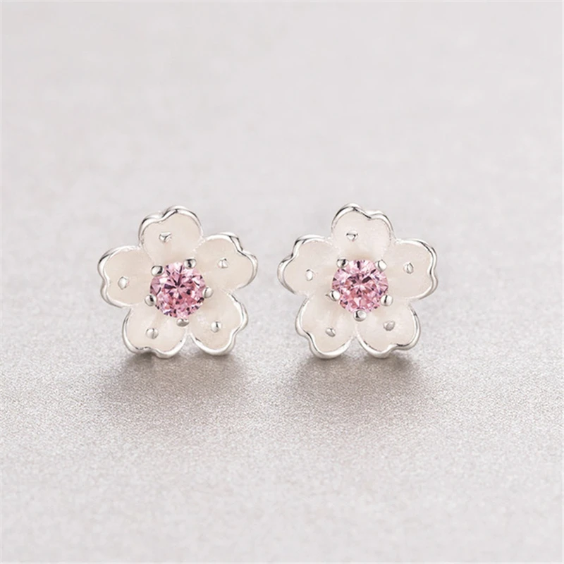 Серьги гвоздики серебристого цвета с цветком вишни|stud earrings|stud earrings for womenear stud |