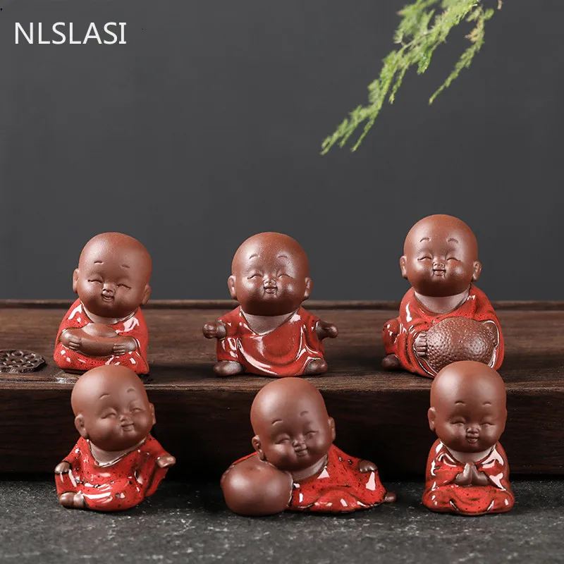 NLSLASI1 шт. фиолетовая глина ручной работы милая статуэтка Будды монаха украшение