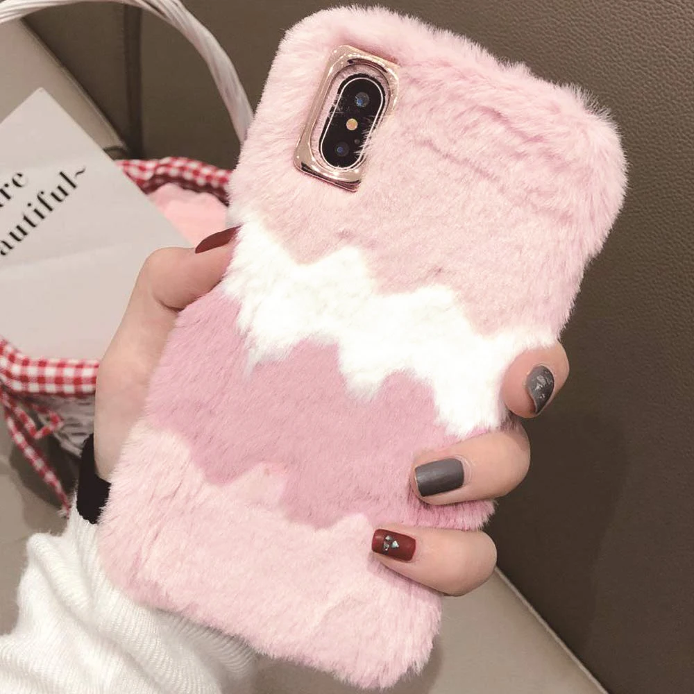 LAPOPNUT for Iphone 11 Pro Xr Xs Max X 8 7 Plus 6 6s 5 5s SE Golden Rabbit Fur Furry Phone Case Hairy Soft Plush TPU Back Cover | Мобильные