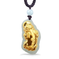 natural hetian jade boutique pendant womens 24k gold lucky pixiu jade stone necklace pendant gift