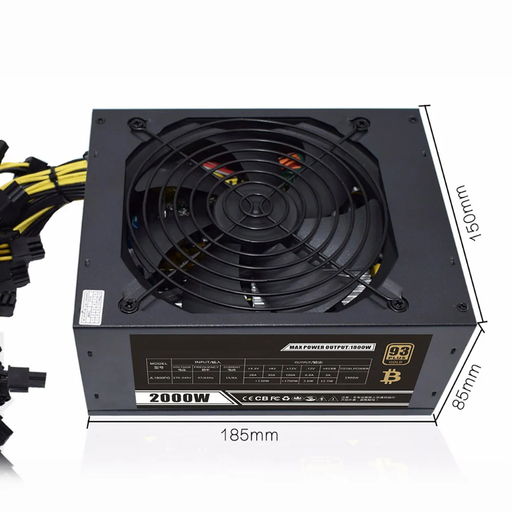 

Model JL2000 1800W 2000W Modular Mining Power Supply PSU for 8 GPU ETH Rig Ethereum Miner compatible Bitcoin/Litecoin Mining