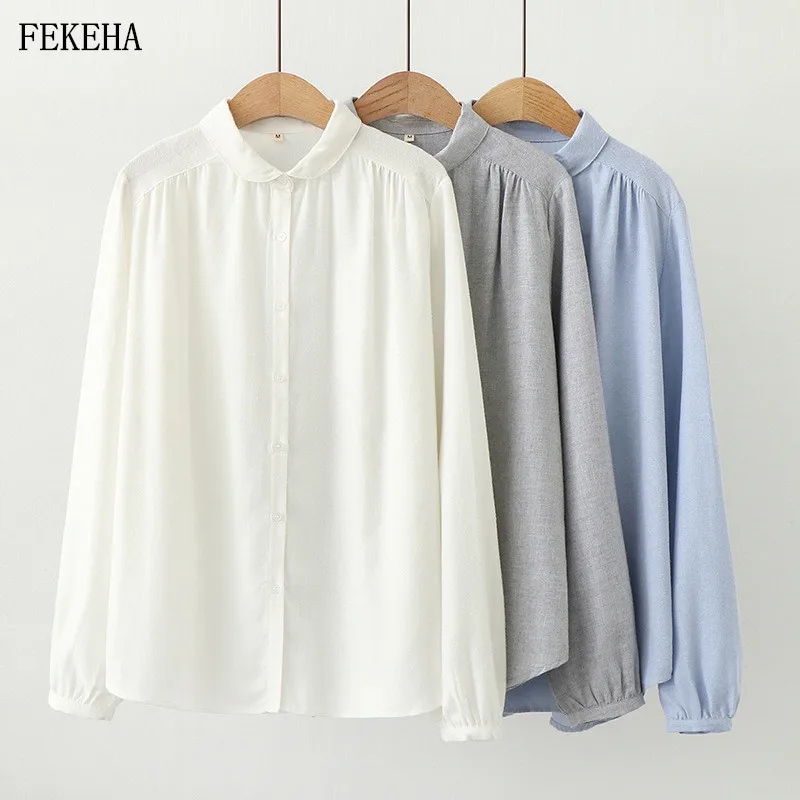 Белые рубашки женские блузки и топы 100% хлопок с длинным рукавом свободная