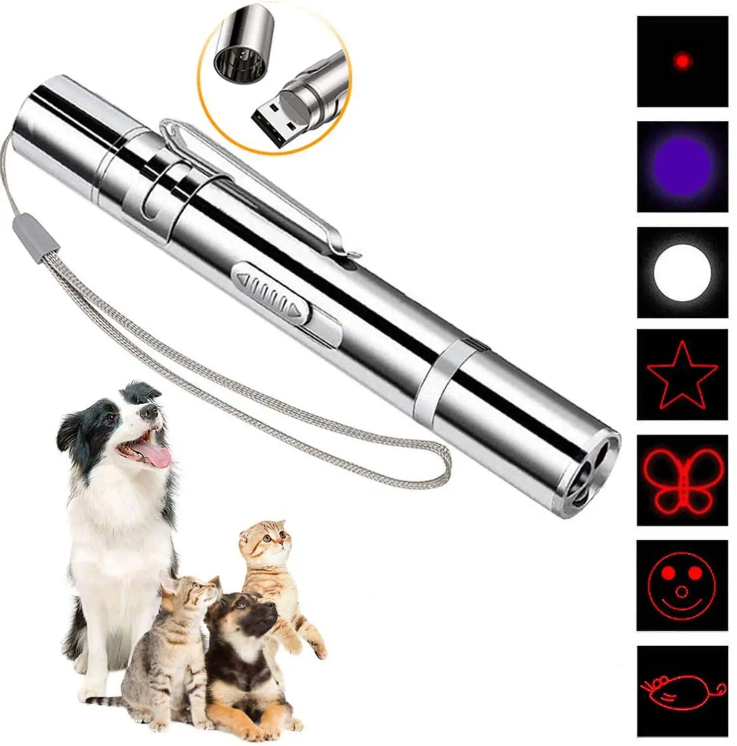 Мини лазерная указка USB Перезаряжаемый Фонарик 7 в 1 перезаряжаемый УФ фонарик