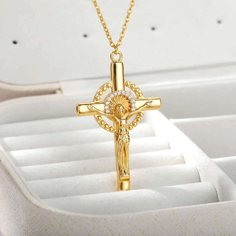 

Jesus Cross Necklaces For Women Men Stainless Steel Gold Pendant HipHop Punk Aesthetic Necklace Religious Jewelry Gift On-Sale