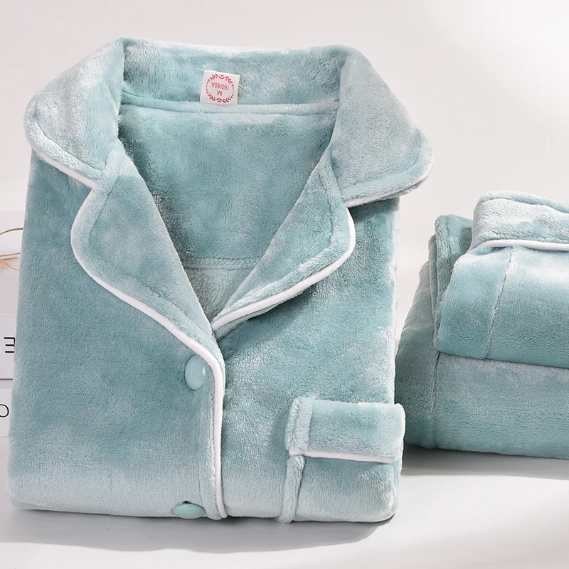 Winter Flannel Pajamas Women PJ Full Sleeves Warm Thicken Pijama Mujer Sleepwear Ladies Green Coral Fleece Pyjama Polaire Femme