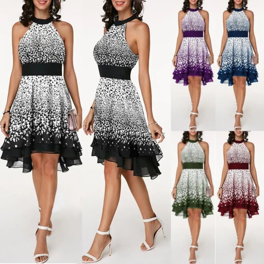 

Plus Size Fashion Elegant Summer Dress Lady Sleeveless Band Waist Layered Chiffon Evening Party Dress Vintage Party Vestidos