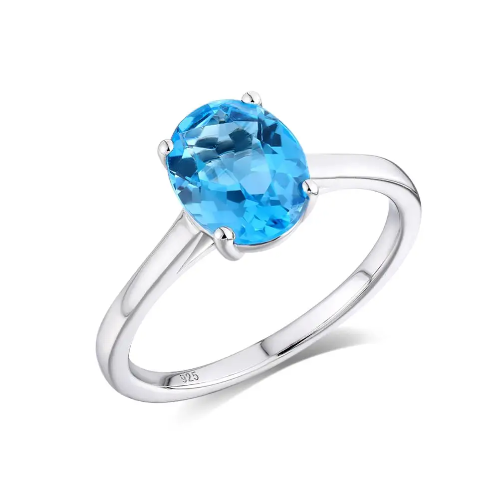 

GZ ZONGFA Quality High Natural Swiss Blue Topaz Wedding Jewelry 925 Sterling Silver Engagement Wedding Ring for Women