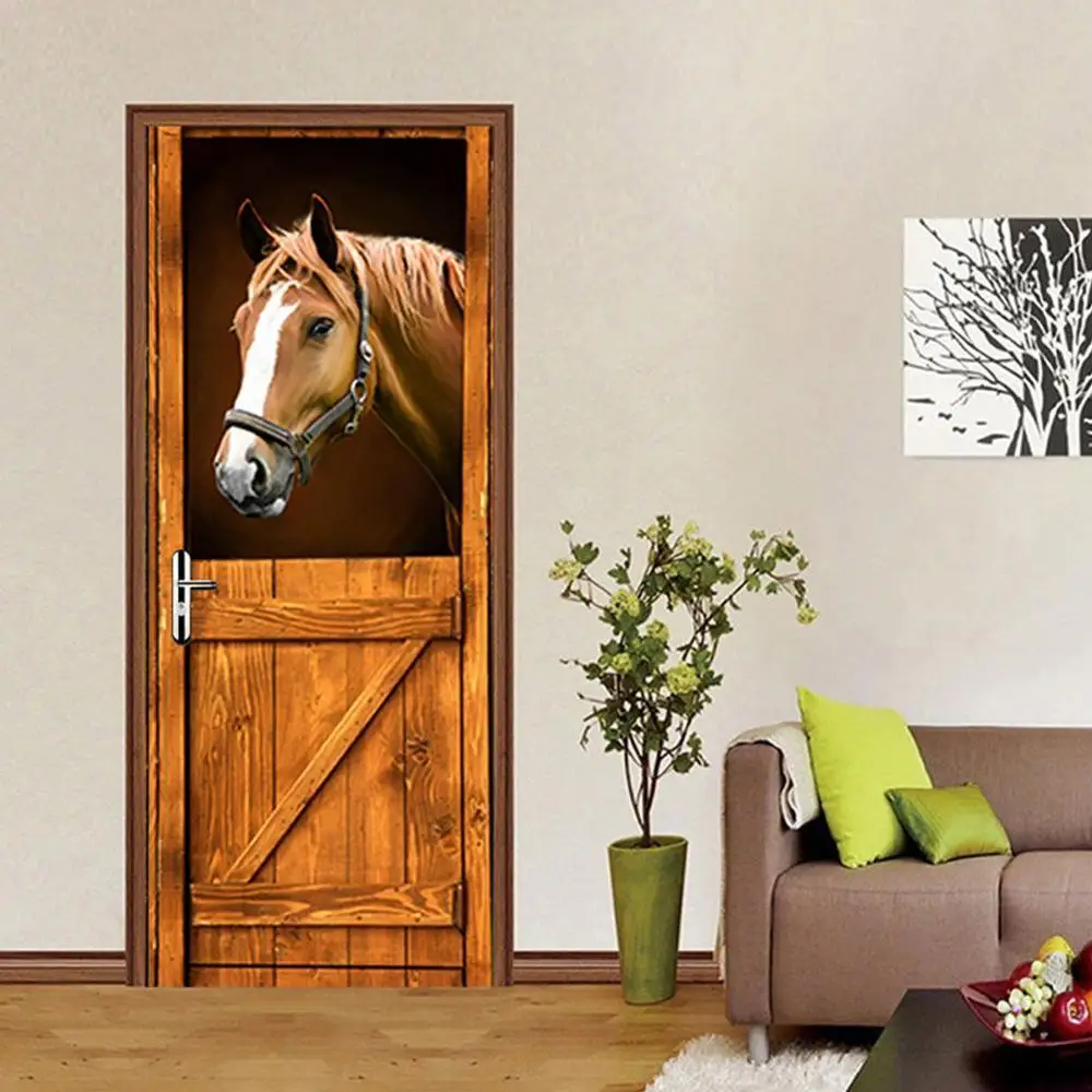 

3D stable wooden fence home wooden door wall stickers wall home bedroom removable stickers wall decoration room decals livi F2B9