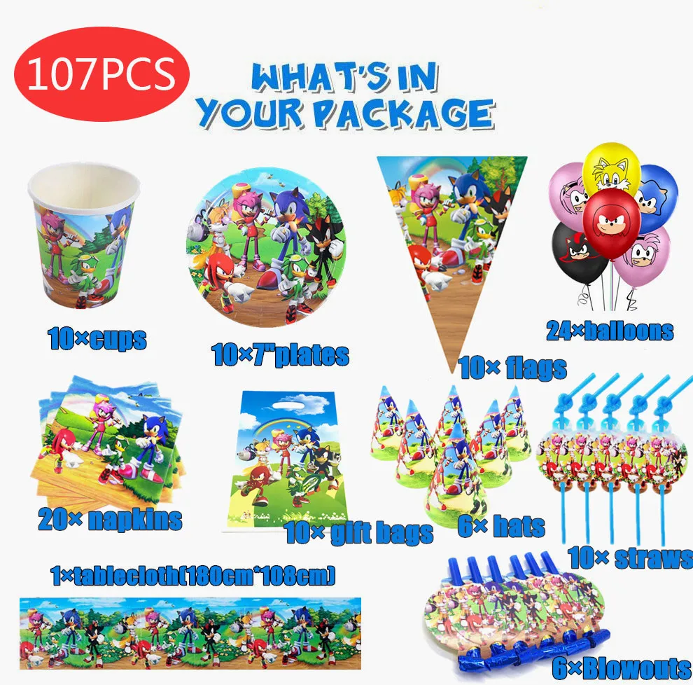 Набор детских принадлежностей для дня рождения Sonic одноразовая посуда