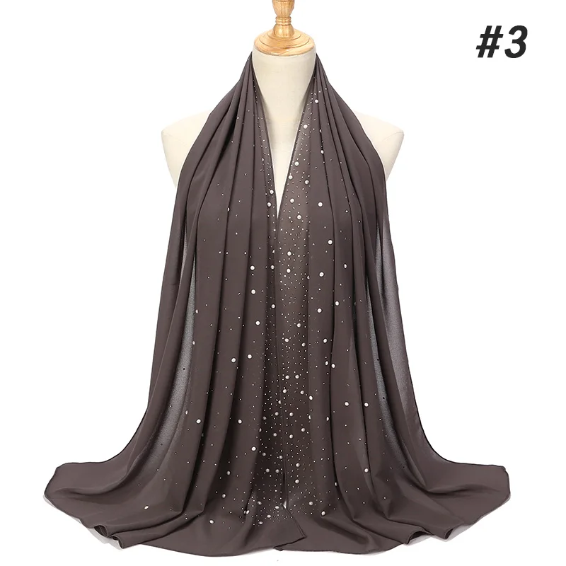 1 шт. Новый женский шифоновый шарф с бриллиантовыми шипами бисером простые