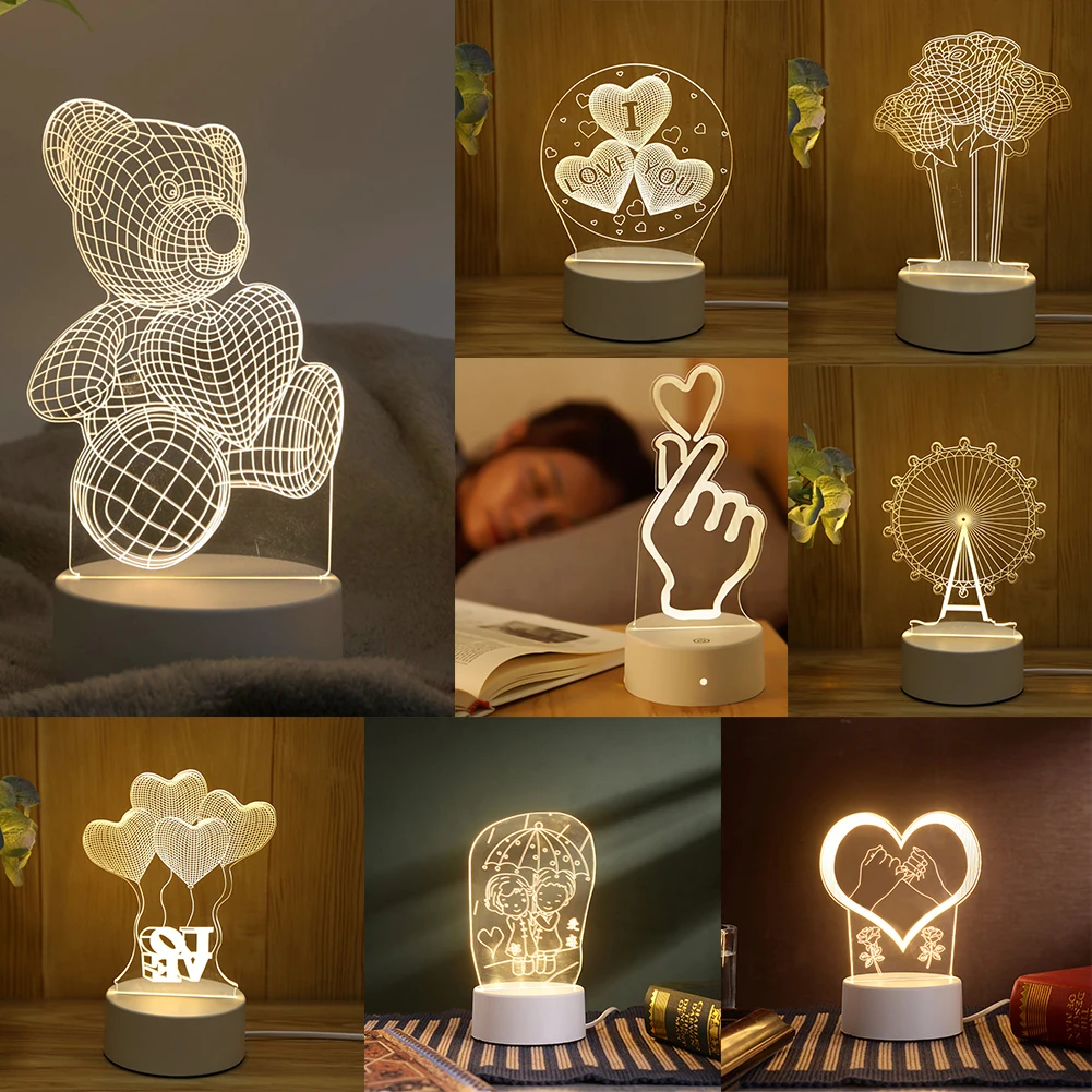 

Romantic Love 3D Lamp Heart-shaped Balloon Acrylic LED Night Light Decorative Table Lamp Valentine's Day Sweetheart Wife's Gift