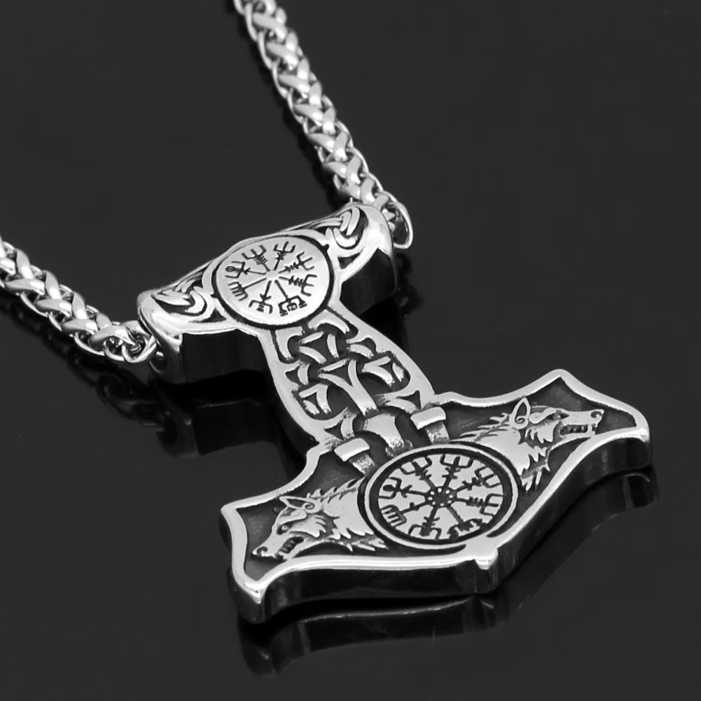 Скандинавский Викинг из нержавеющей стали Тор молот Мьёльнир odin wolf vegvisir кулон ожерелье с валкнутом подарочный пакет