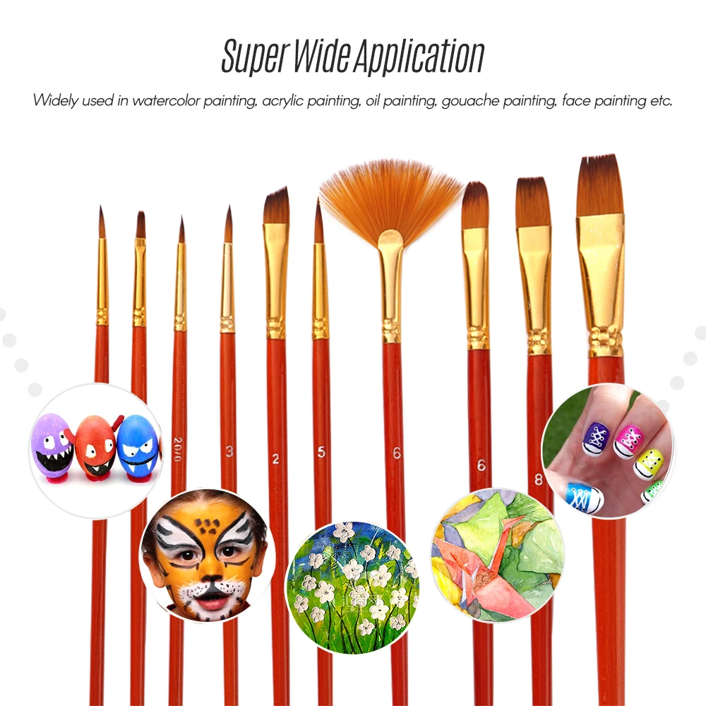 

10pcs Artist Paintbrush Multiple Mediums Brushes Paint Brushes Set Kit with Nylon Hair for Acrylic Aquarelle Gouache