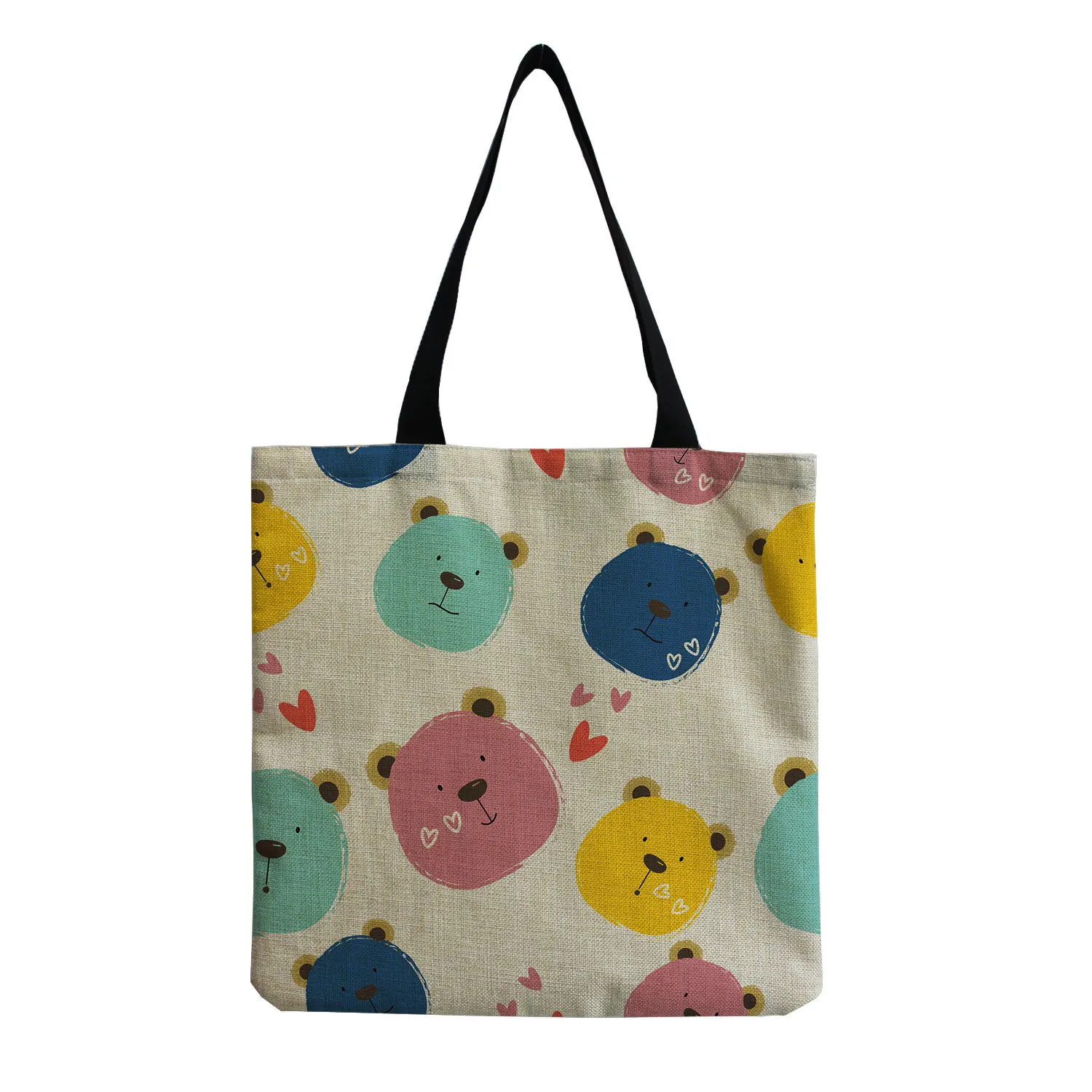 

Cute Bear Printed Casual Shopping Shopper Bags Big Linen Handbags For Women Lady Large Capacity Korean Beach Shoulder Bag