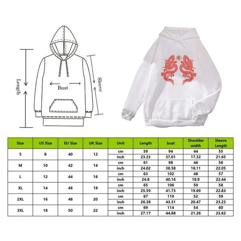

Women Dragon Print Hooded Sweater Loose Harajuku Retro Streetwear Casual Hoodies Couple Clothes Gothic Women's Clothing