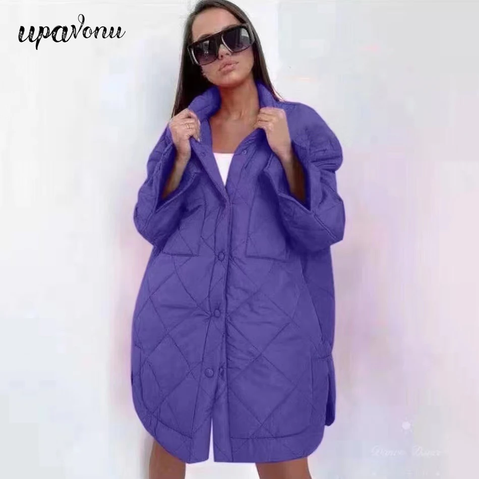 

Free ShippingArgyle Buttons Parkas Women Fashion Turn Down Collar Coats Women Elegant Pockets Autumn Cotton Jackets Female