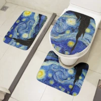 toilet mat set 3d van gogh oil painting sunflower starry night floor rugs bathroom shower flannel non slip carpet toilet cushion