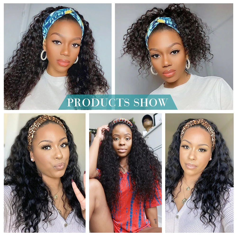 

Malaysian Natural Color Headband Wig For Black Women Long Hair Water Wave Glueless Human Hair Wigs 100% Full Machine Made Wig