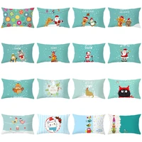 light blue cartoon christmas printing pillowcase rectangle waist cushion cover polyester peachskin sofa living room decorative