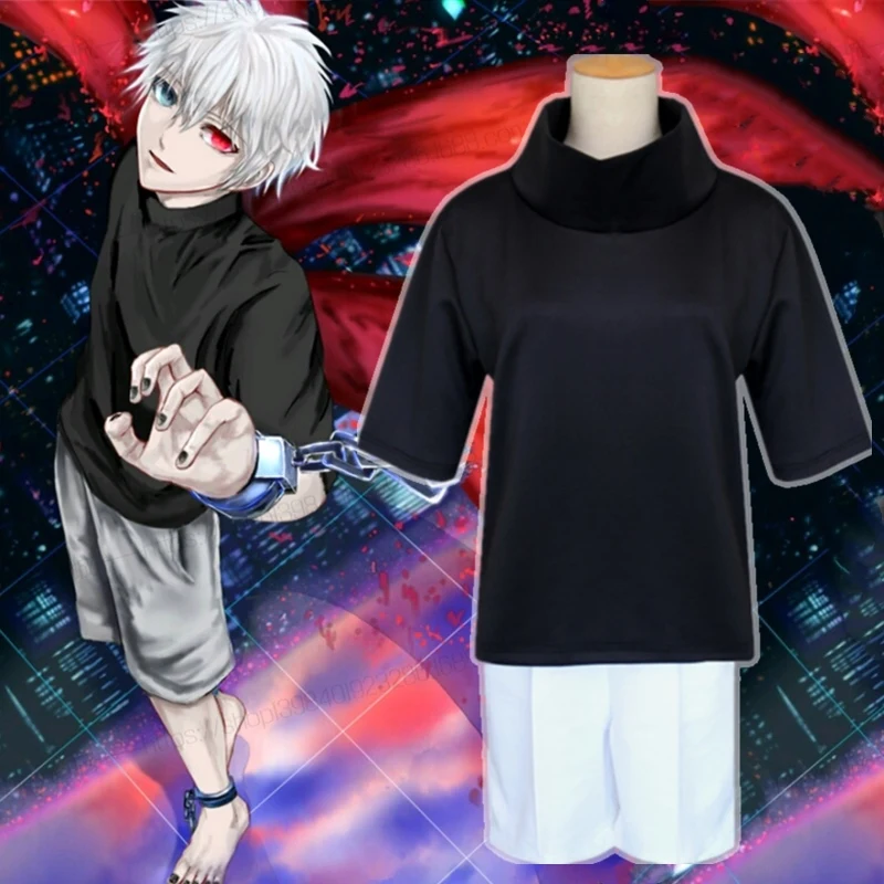 

Anime Tokyo Ghouls Kaneki Ken Cosplay Costume Full Set Daily Casual Costume Tops Shorts Men Women Halloween Party Outfit