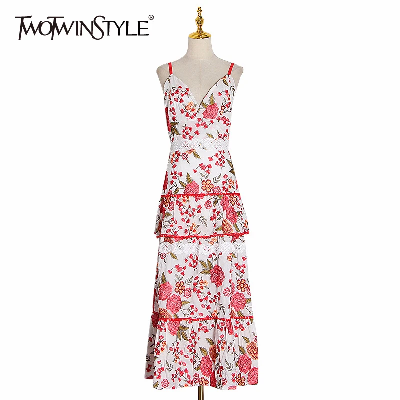 TWOTWINSTYLE богемные платья с цветочным принтом женские спагетти ремень лоскутное