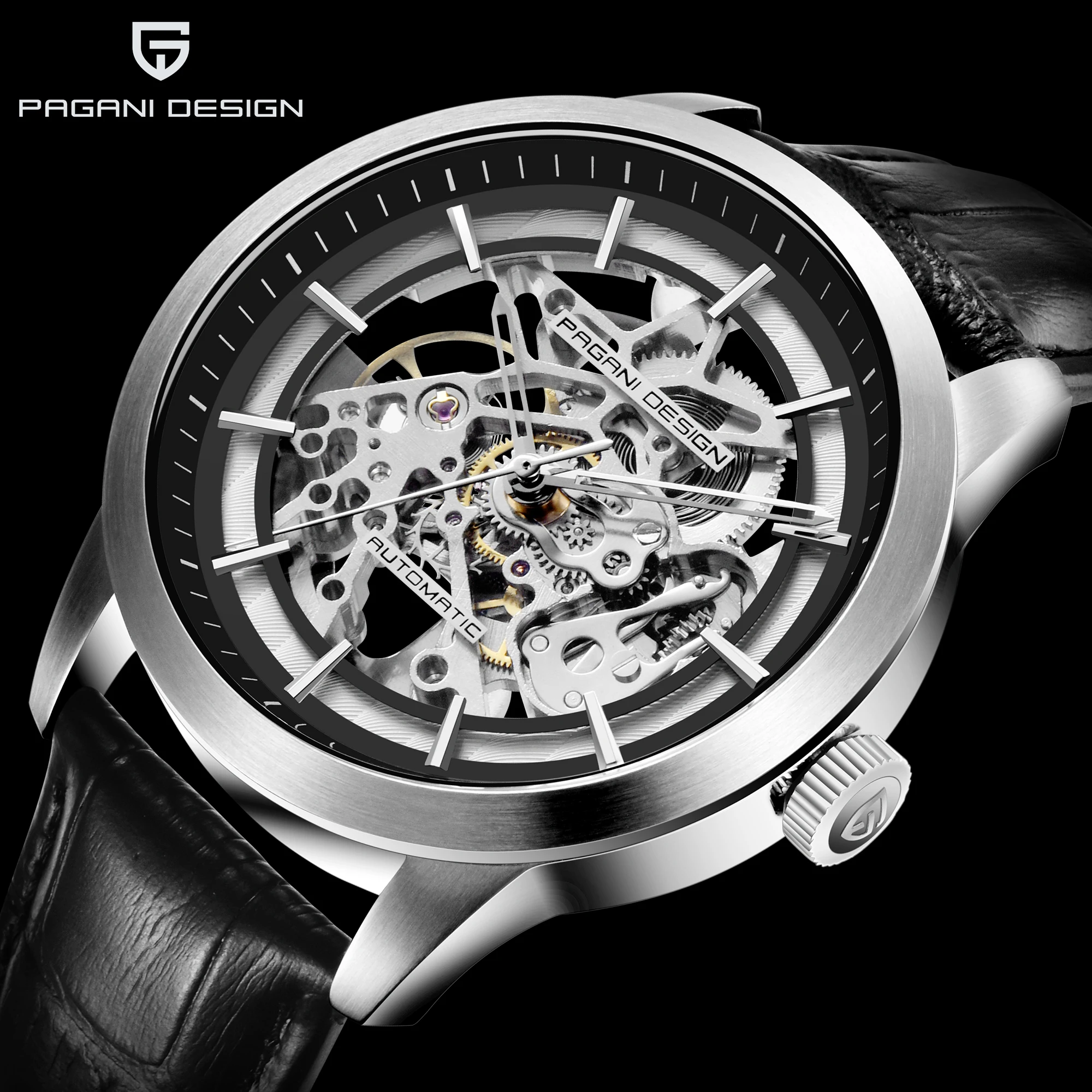 PAGANI DESIGN-Reloj de pulsera para hombre, automático, con esqueleto hueco, mecánico, para natación, 316L