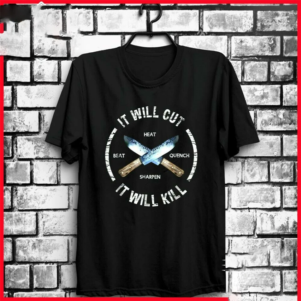 Новый Огненный кованый нож с мечом принтом Kill хлопковая черная футболка S 3XL