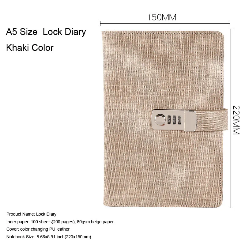 Khaki TATCAT A5 винтажный блокнот из искусственной кожи с замком деловой планировщик блокнот TPN134 - Цвет: Khaki
