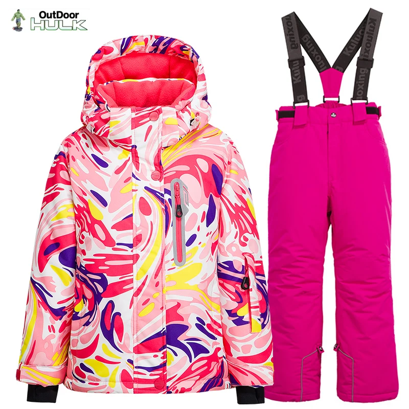 

Детский лыжный костюм, водонепроницаемая ветрозащитная теплая куртка с капюшоном, зимние брюки, костюм для девочек и мальчиков, зимняя спор...