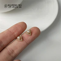 obear 14k real gold plated zircon micro inlaid triangle geometric small pearl earrings women fashion wedding jewelry