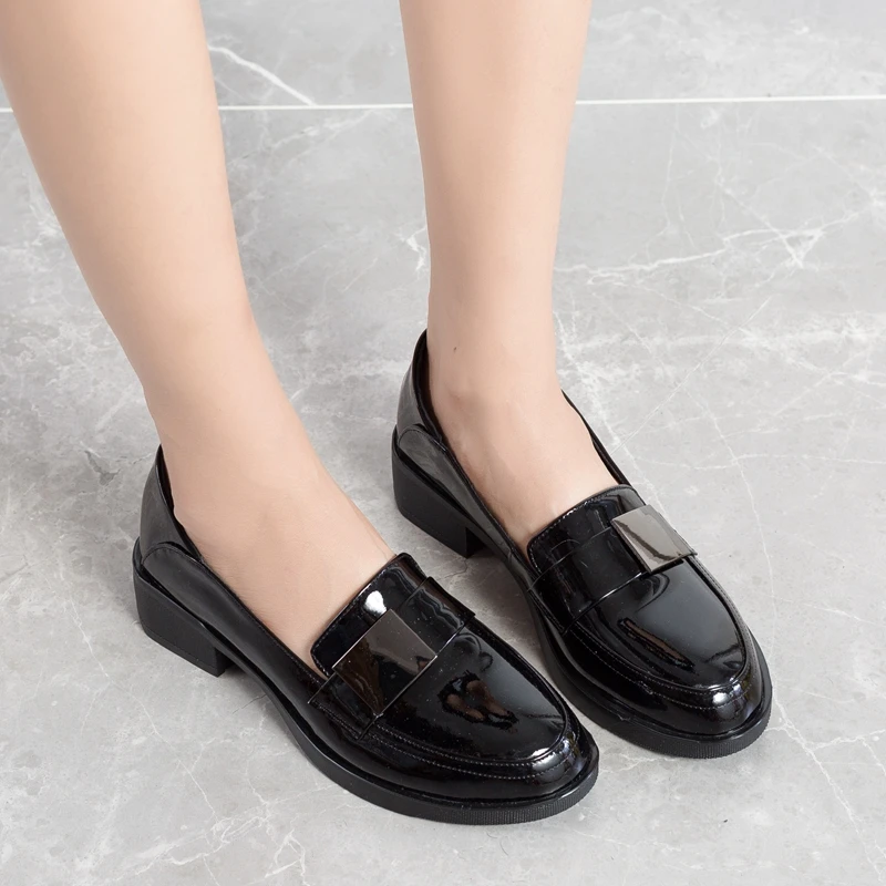 Women Vintage Shoes 2020 Brand Office Ladies Loafers Leather Fashion Metal Decoration Slip On New Spring Autumn | Обувь