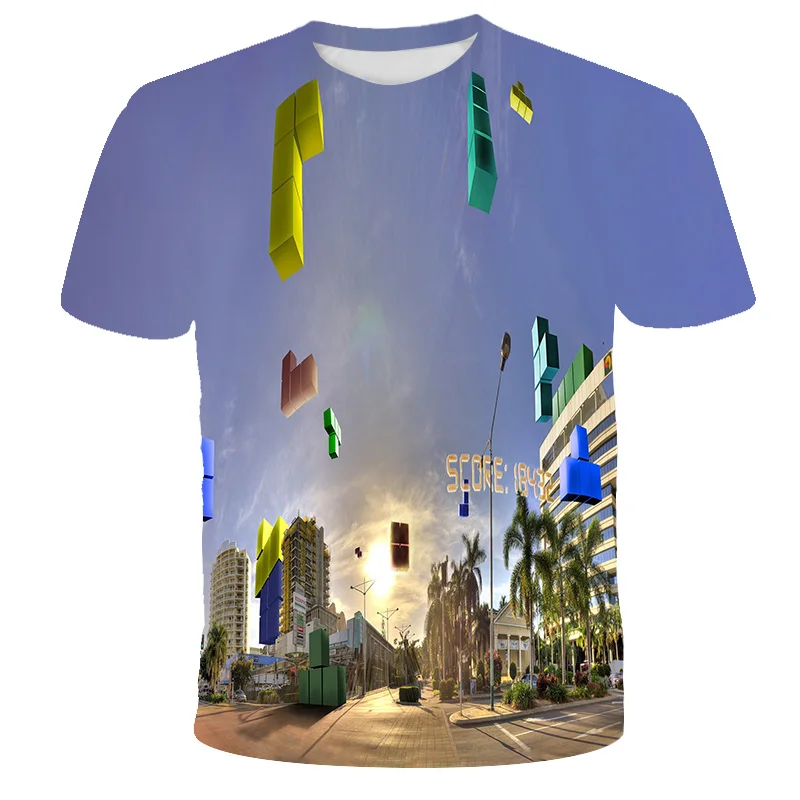 

Kids Tetris T-Shirts 3D Printed Game Cool Tops Short Sleeve Summer Tee Children Clothes for Boys/Girls Shirts 4-14T 2021