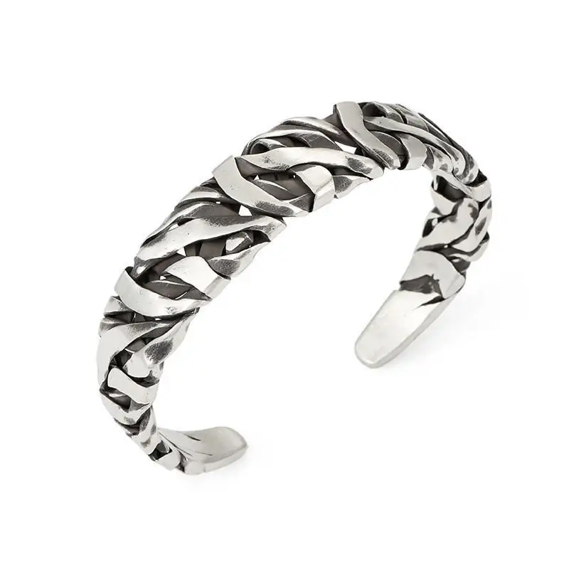 

Thailand Hand-woven Silver Bracelet Men's Personality Retro Original Niche Open Bracelet Jewelry Accessories