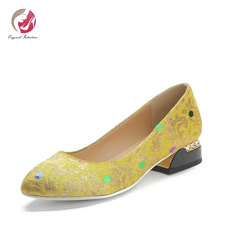 Original Intention New Elegant Women Sequins Yellow Flats Pointed Toe Fashion Gorgeous Party Dress Shoes Female Sexy | Обувь
