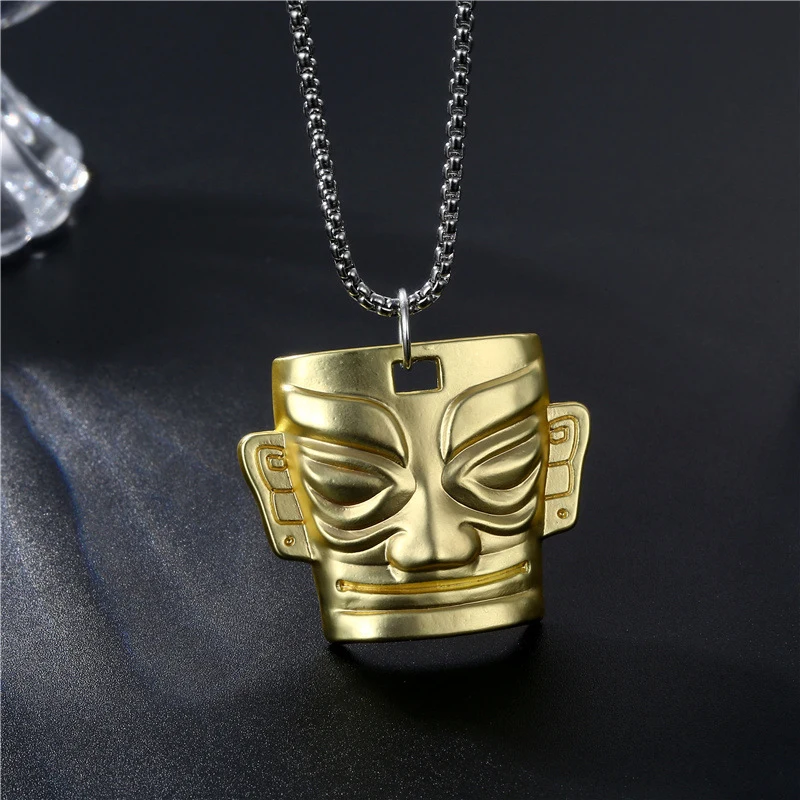 

New Chinese style Sanxingdui golden mask men's pendant necklace Retro fashion personality punk men's necklace Jewelry wholesale