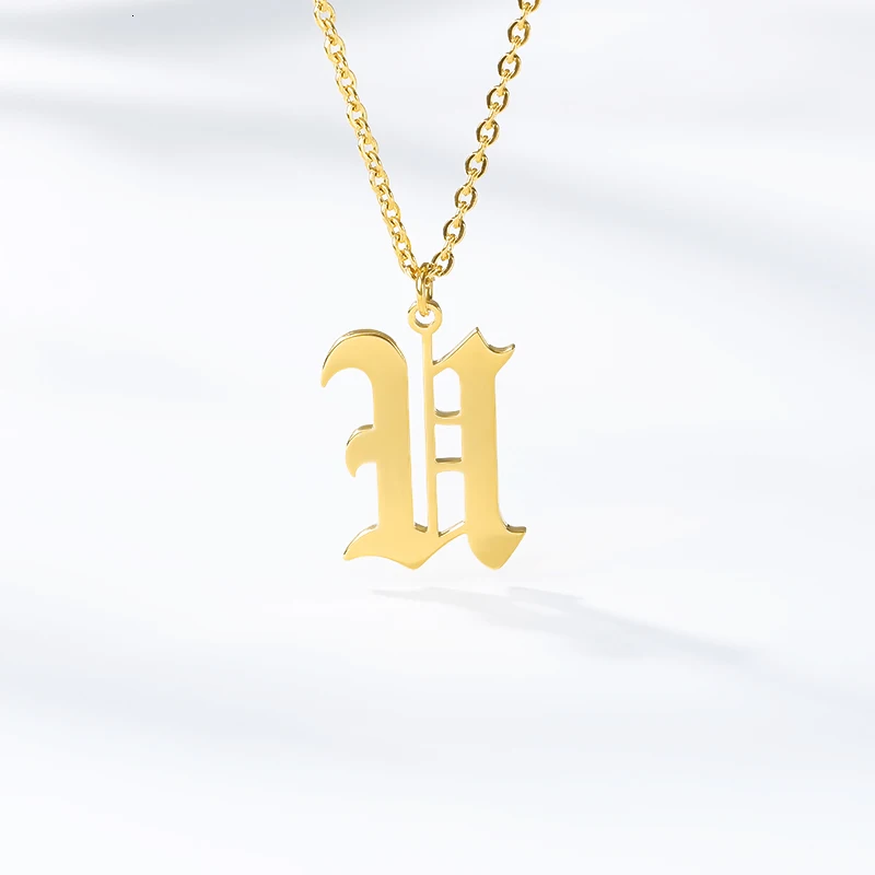 Золотой цвет Начальная подвеска старая английская буква ювелирные изделия Alphabe ожерелье A B C D E F G H I J K L M N O P Q R S T U V W X Y Z