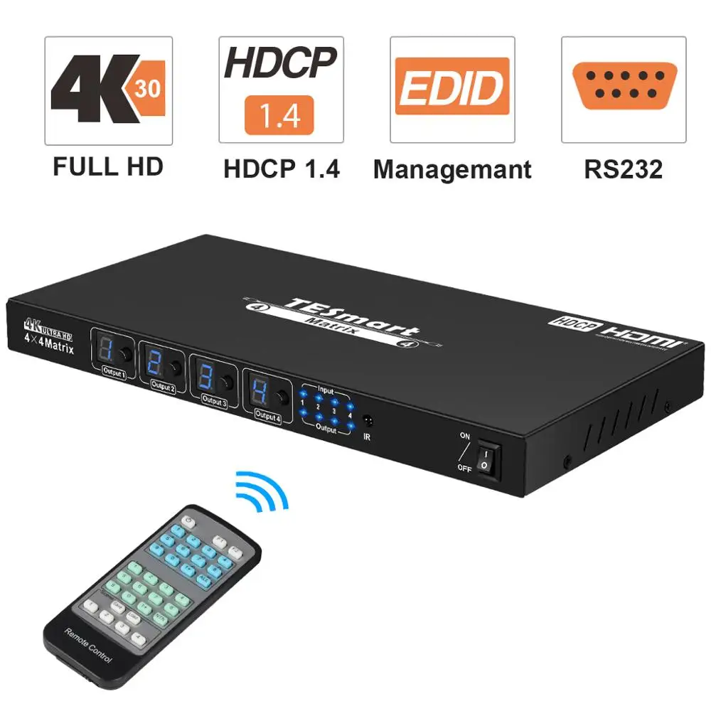 4x4 HDMI матрица 4 порта s входы и выходы с RS232 Sup порт Ultra HD 4K x 2K @ 30 Гц HDCP1.3 3D. Совместим