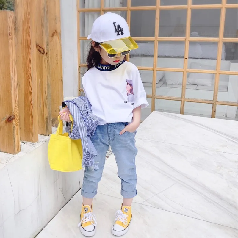 

Children's summer T-shirt boys and girls Korean version of the cotton contrast color letter collar printing personality